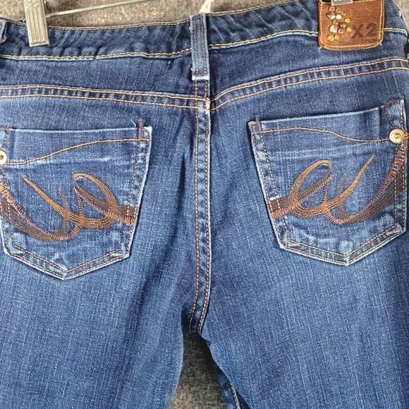 Express X2 Jeans Women 2 Ultra Low Rise Skinny Leg W01 Medium Wash Jewel Accents - Picture 10 of 15